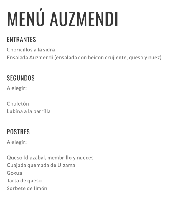 Menú Auzmendi