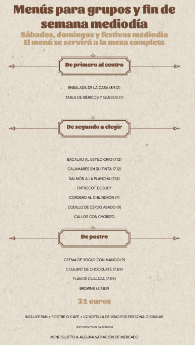 Menú fin de semana La Antigua Farmacia