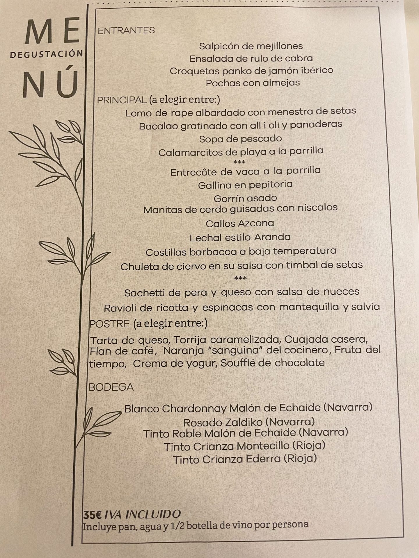Menú degustación Casa Azcona