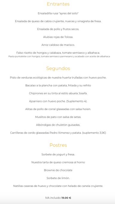 Menú del día Ayres del Soto