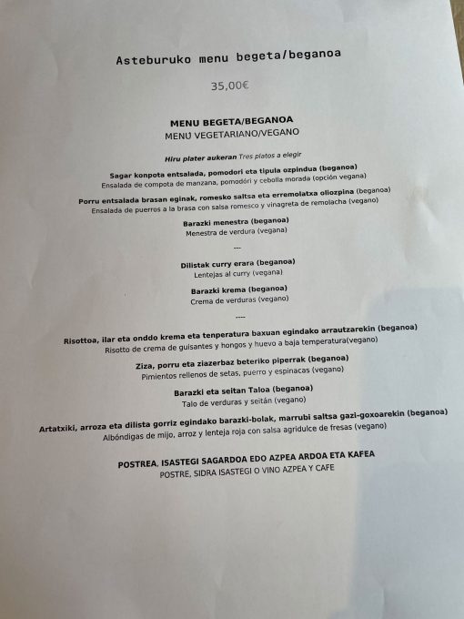 Menú fin de semana vegetariano/vegano Herriko Taberna