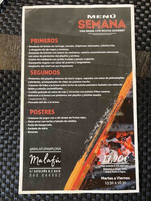 Menú del día Malafú